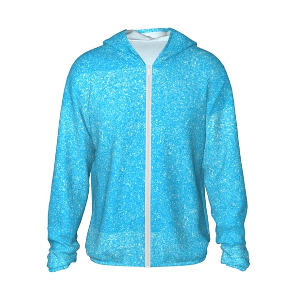 Fotbe Sky Blue Glitter Chaqueta con Protección Solar UPF 50+ para Hombre y Mujer, Camisa con Capucha y Bolsillos-Large
