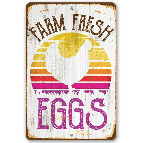 Chicken Coop Sign - Farm Fresh Eggs - Durable Metal Sign - Use Indoor/Outdoor - Perfect Poultry Decor and Gift Under $25 (12" x 18")