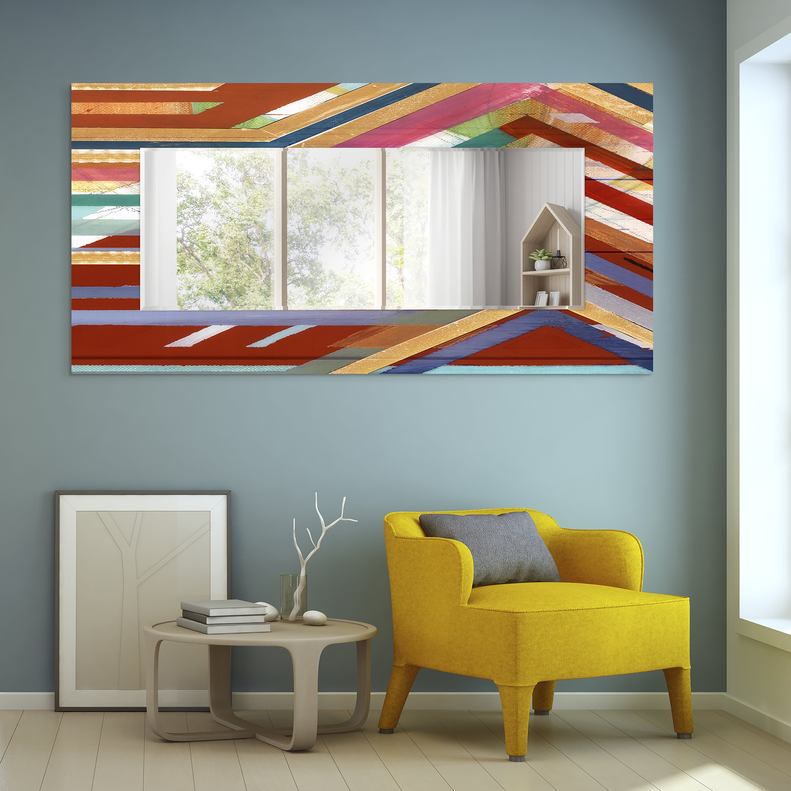 Empire Art Direct Lineal Color Rectangular Beveled Mirror on Free Floating Reverse Printed Tempered Art Glass, 72" x 36" x 0.4", Ready to Hang
