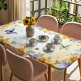 thumbnail image 3 of Spring Floral Table Cloths for 6 Foot Rectangle Tables, Hydrangea Sunflowers Butterflies Watercolor Patio Waterproof Elastic Fitted Tablecloths, Washable Rectangular Table Cover for Camping, 3 of 8