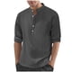 thumbnail image 2 of pstuiky manga larga de hombre, Camisas de lino a la moda para hombre, informales, lisas, con botones, cuello alto, bolsillos y manga larga Tops de hombre xxxl, 2 of 8