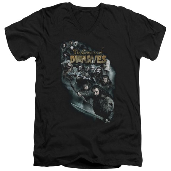 The Hobbit Company Of Dwarve S/S Adult V-Neck T-Shirt Black