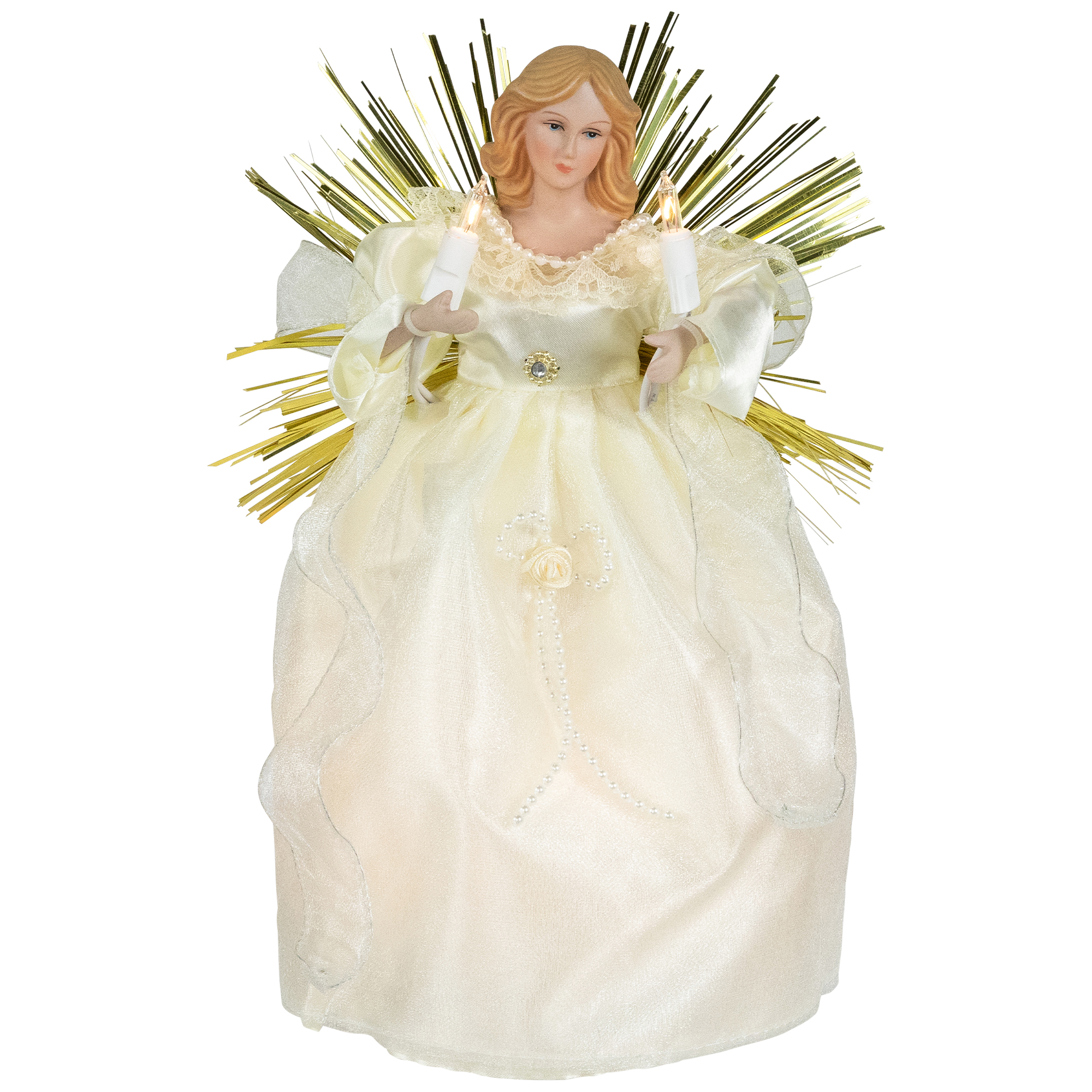 Northlight Angel with Candle Lighted Christmas Tree Topper - 10.5” - Gold - Clear Lights