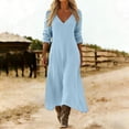 thumbnail image 2 of SETOOFF Women V Neck Long Sleeve Maxi Dress Loose Flowy Solid Color Split Side Long Tunic Dress Casual Vacation Beach Travel Daily Dress, 2 of 7