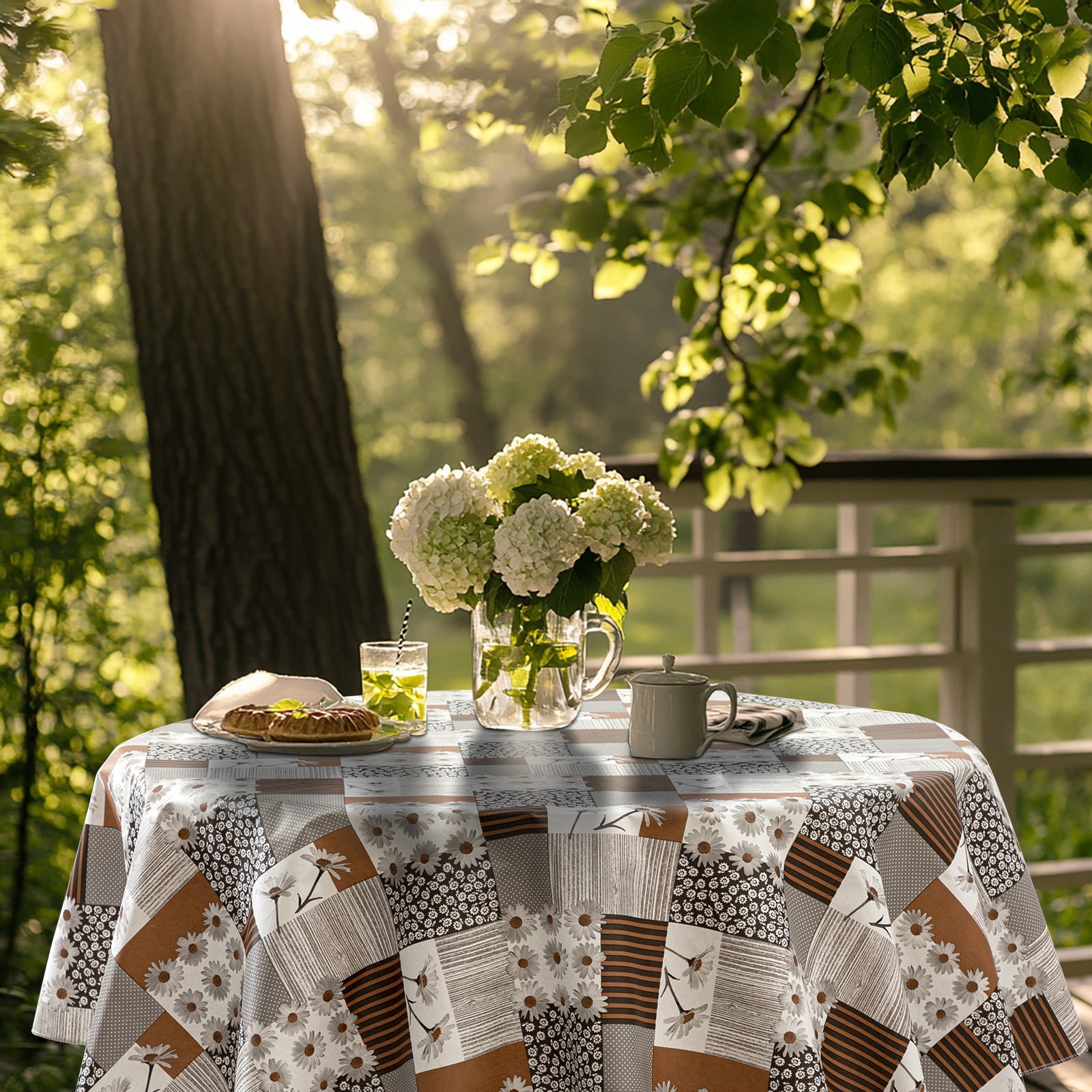 Ray Star Vinyl Party Tablecloths 60in Spring Tablecloth Plastic Picnic Outdoor and Camping Waterproof Oilcloth Table Cover for Round Tables