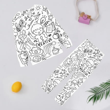 Baby Boy Pajamas Kids Diy Doodle Long Sleeve Homewear Set with Washable Markers Baby Clothes White 6Y