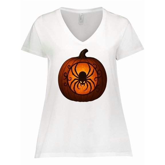 Inktastic Halloween Pumpkin Spider Women's Plus Size V-Neck T-Shirt