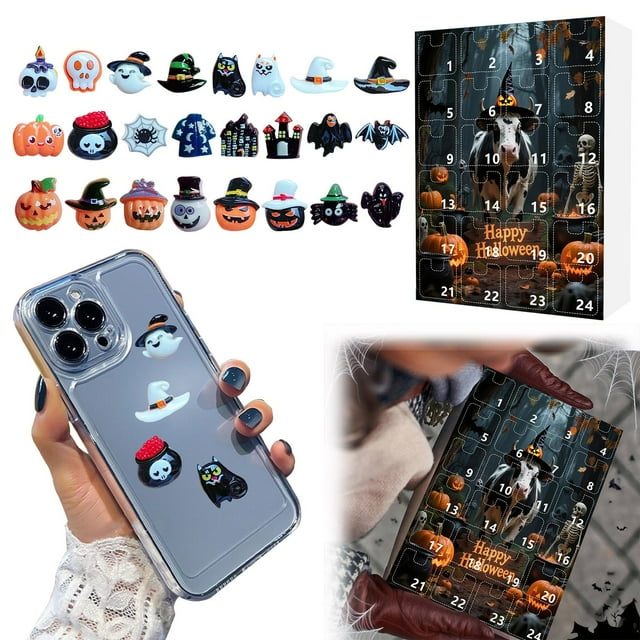 3D Halloween DIY Resin Flatback Accessories Countdown Calendar Set Decorations For Phone For Hair Clip For Jewelry Making For Picture Frame (24pcs) Christmas Countdown Calendar with Candy for Kids