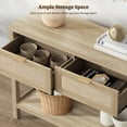 thumbnail image 3 of Surmoby Rattan Console Table with 2 Drawers,Boho Wood Entryway Table Hallway Table with Open Storage Shelf,Narrow Sofa Table for Foyer,Living Room and Corridor(Light Oak,2PCS), 3 of 9