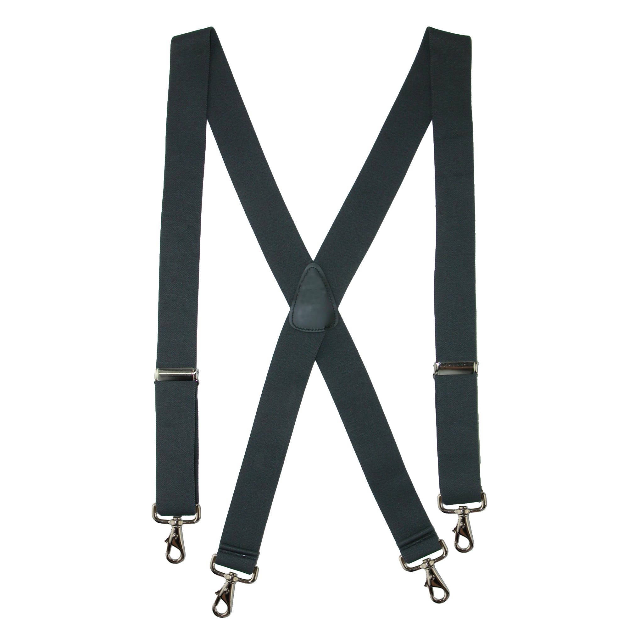 Big & Tall Elastic XBack Suspenders Metal Swivel Hook Clip End, Gray