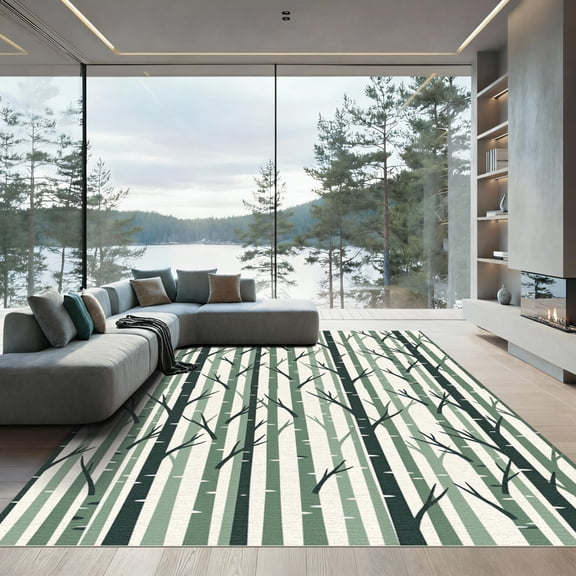 ODIKA 4'x6' Machine Washable Non-Slip Area Rug, Scandinavian Green High Traffic Rug, Green, 994134