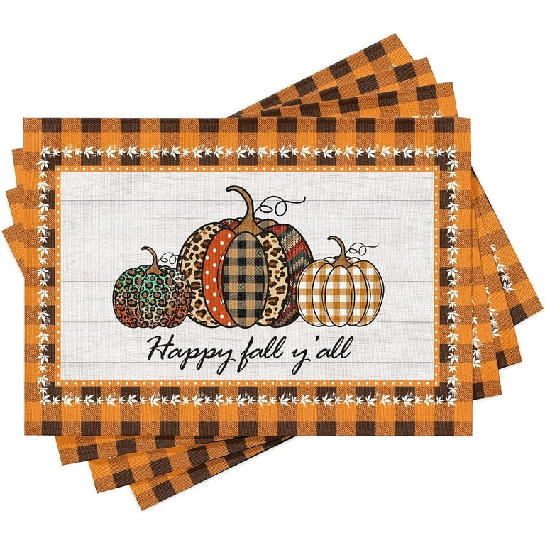 Thanksgiving Placemats Set of 4, Fall Orange Black Norina Fall