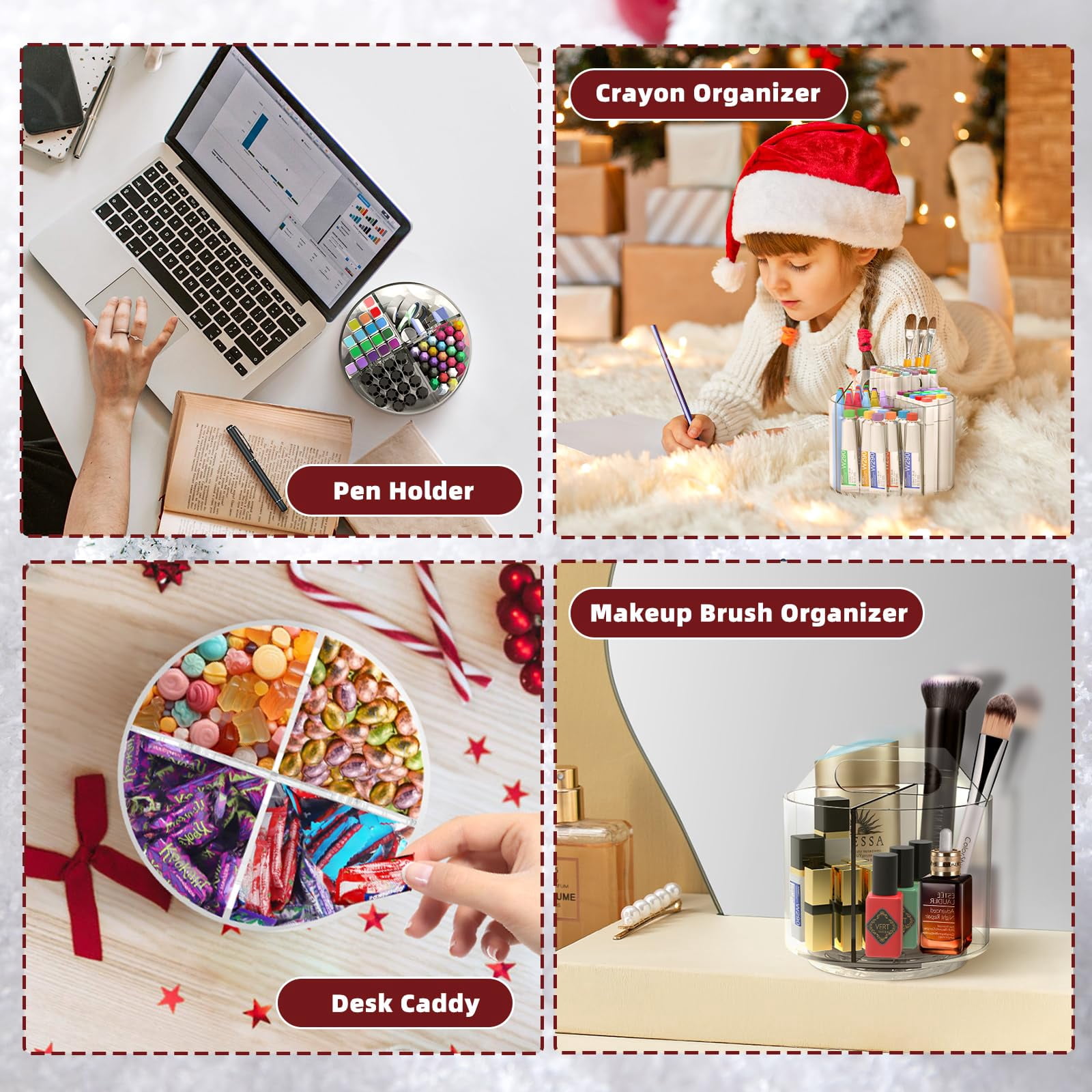 2 Pack Pen Pencil Holder For  Rotating Desk Organizer 4 Compartments Art Supply Marker And Storage