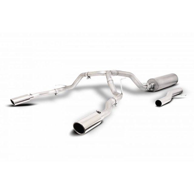 Gibson Exhaust Exhaust System Kit 65682 Exhaust System Kit Cat Back System; Stainless Steel; With Muffler; 2-1/2 Inch Pipe Diameter; Single Exhaust With Dual Exit; Split Behind Rear Tires Exit