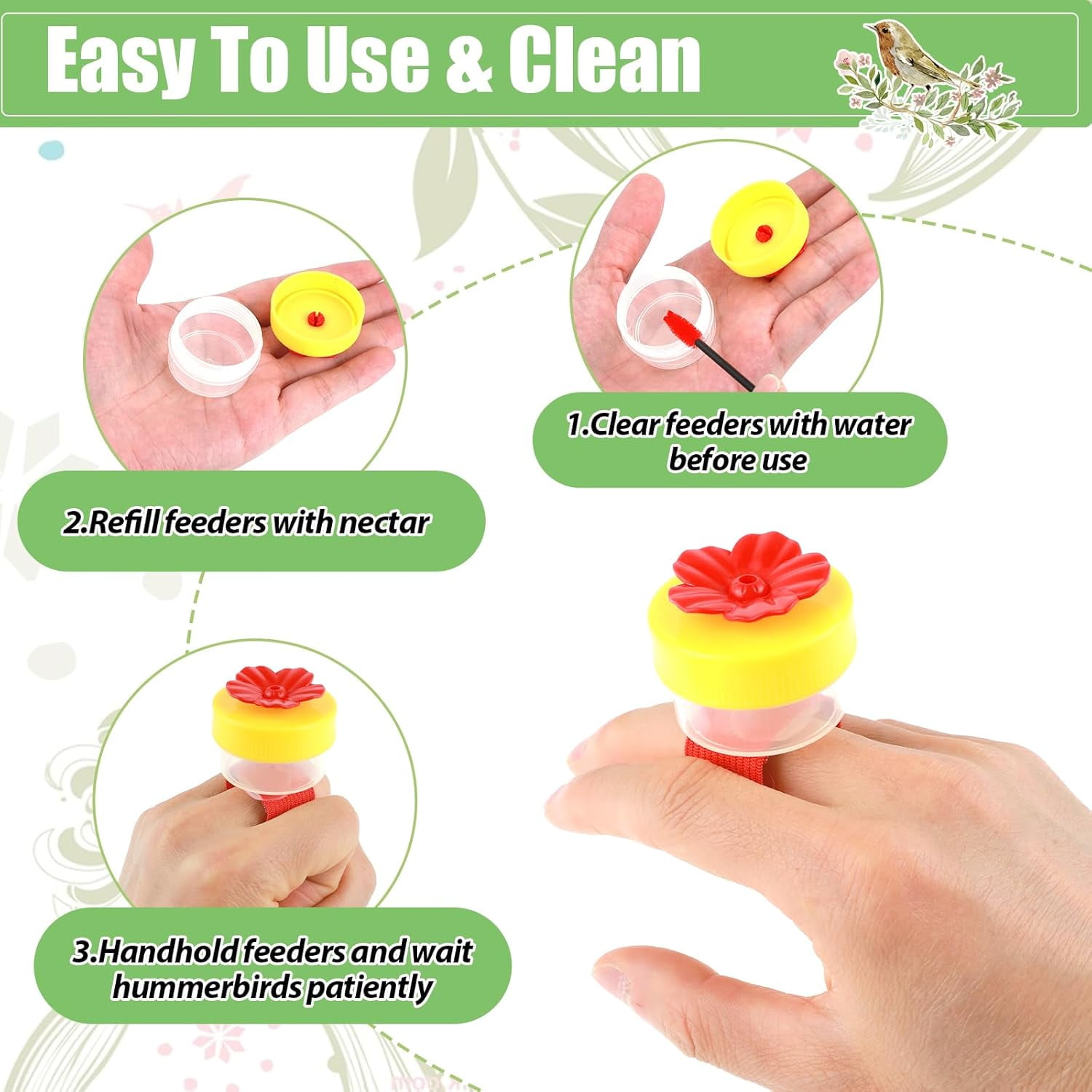 Zaoz 2 Pack Hummingbird Hand Feeder Flower Handheld Hummingbird Feeders Mini Hummingbird Feeder Ring Style Hummingbird Ring Feeder for Outdoors Hand Feeding Tools A418