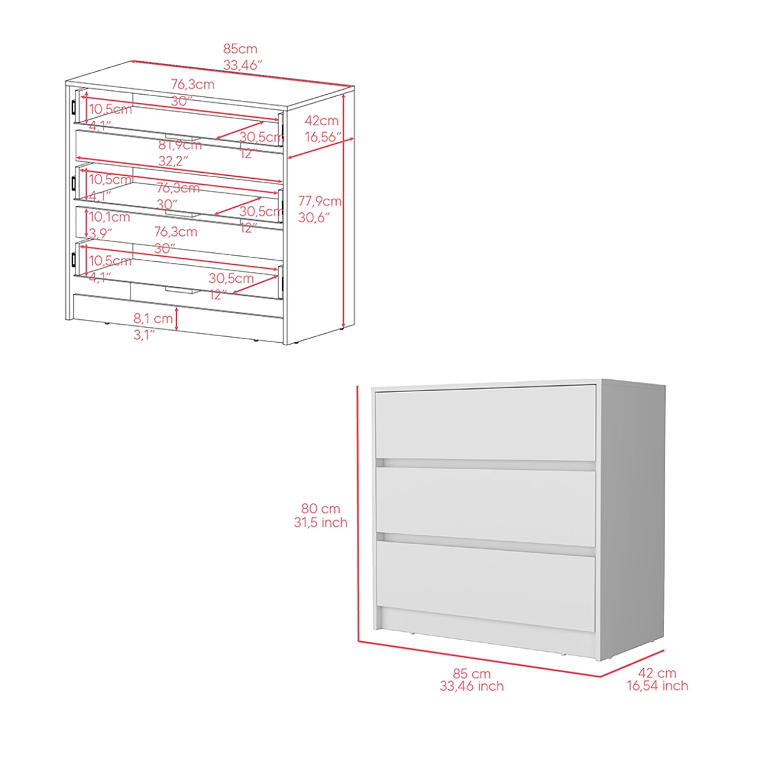 Kadyn Chest of Drawers, Nightstand with Three Drawers, White Storage Cabinet for Living Room Kadyn Chest of Drawers, Nightstand with Three Drawers, White Storage Cabinet for Living Room