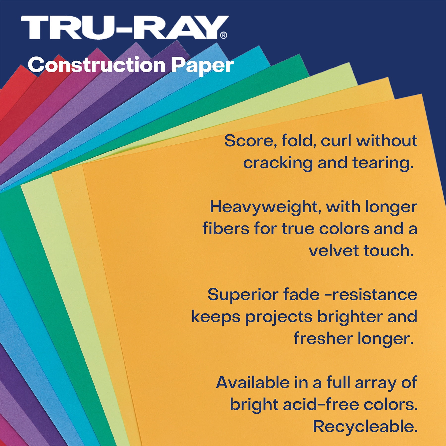 Tru-Ray Construction Paper, Heavyweight, Yellow, 9" x 12", 50 Sheets Per Pack, 5 Packs