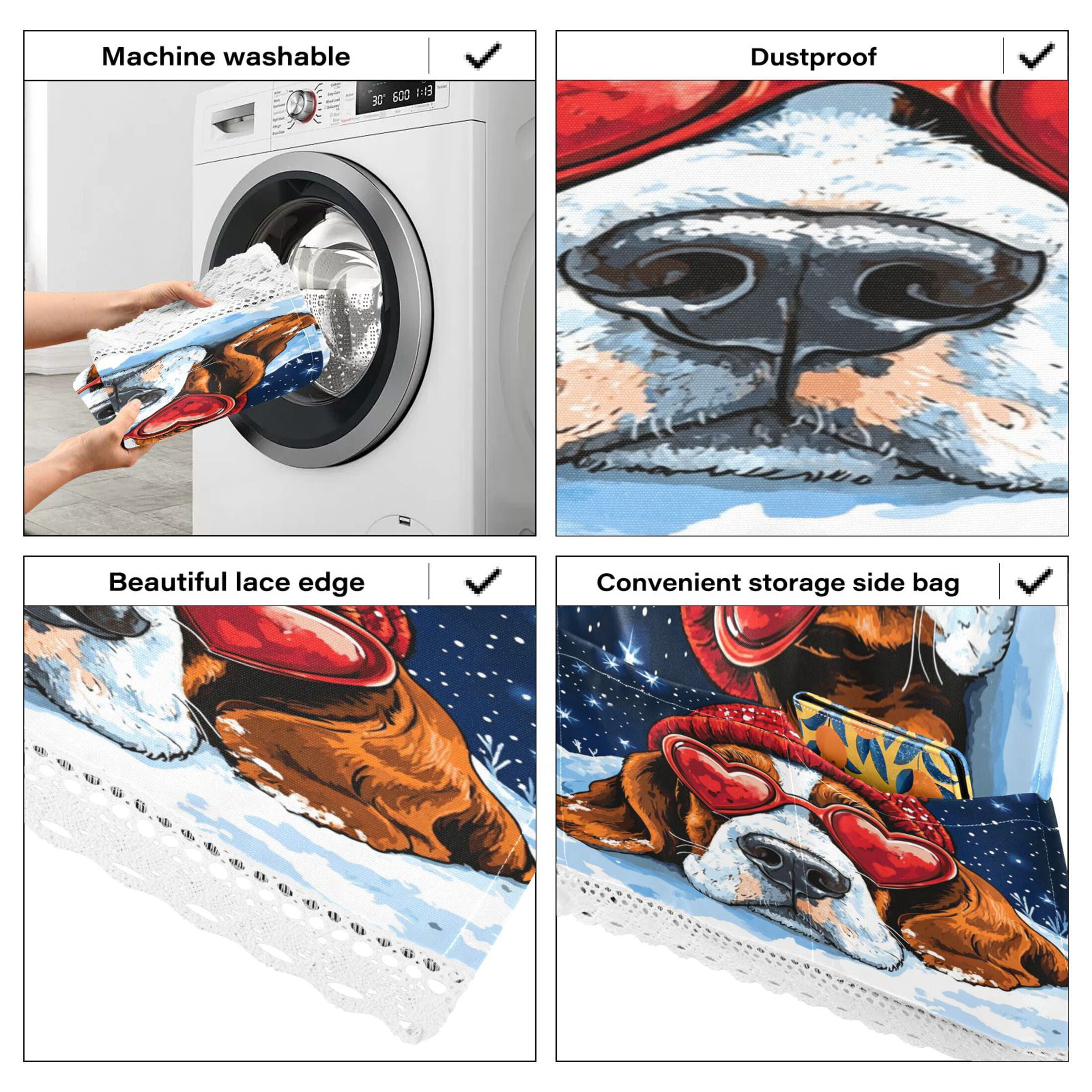 WOBOGO Snow Basset Hound Washing Machine Cloth Dryer Refrigerator Top Cover Protective Non-Slip Mat For Kitchen Laundry