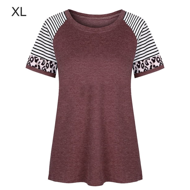 Camiseta de mujer con estampado de rayas, manga corta, blusa con cuello redondo, gris rojo, XL Sweethay AP001776-24