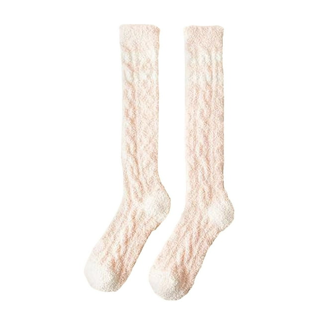 WEAIXIMIUNG Chaussettes Blanches Hauteur Genou Bas d'Hiver Bas Femme Rayé Corail Coloré avec Épais et Chaud