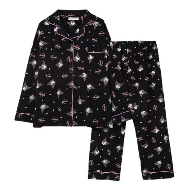Pijamas de dos piezas de dibujos animados de Kawai Sanrio Kuromi, ropa de casa suave de Corea del Sur, regalo de Navidad para niñas salientes, Otoño, nuevo