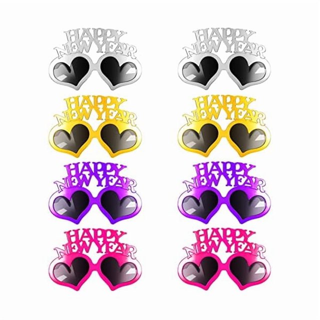 wonima44 TOODOO 8 Pieces 2025 Happy New Year Glasses Fancy Party Heart Sunglasses for New Year Eve Party Celebration, 4 Designs