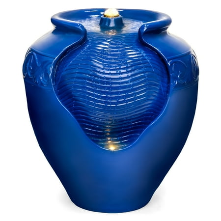 Lighted Punch Fountain - Best Choice Products Indoor and Outdoor Glazed Jar Fountain w/ LED Light- Blue