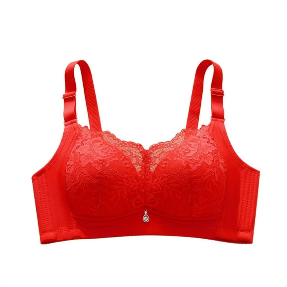 Women Wireless Plus Size Bras Push Up Lace Adjustable Strap Comfortable Everyday Breathable Full Coverage Bra (40, Red)