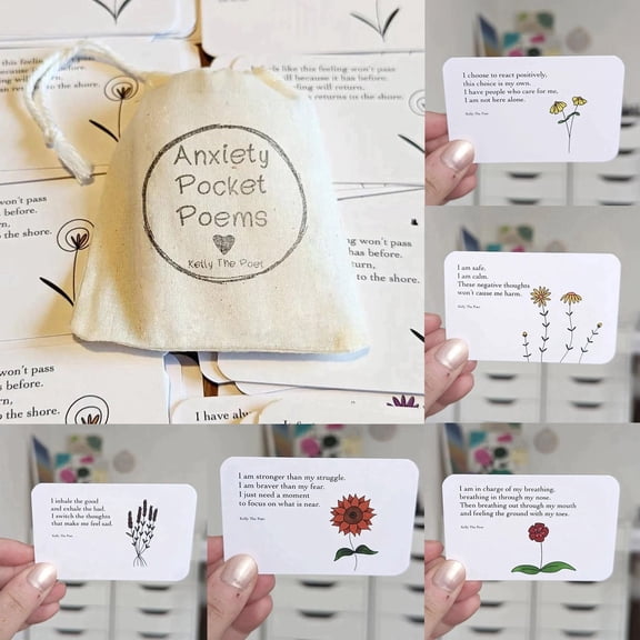 Anxiety-Relieving Pocket Poetry Card Deck with 10 Motivational Cards and A Pocket. Relaxing, Inspiring, and Suitable for Meditation for Children, Teens, and Adults.