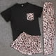 thumbnail image 2 of Panel de poliéster transpirable manga corta cuello redondo pijama para mujer Set Pijama estampado leopardo 3 piezas conjunto, 2 of 6