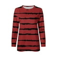 thumbnail image 5 of Htigea Striped Sweatshirt for Women Crewneck Long Sleeve Casual Loose Tunic Tops Fall Everyday Sweatshirt Wine XL, 5 of 5