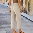 thumbnail image 4 of Women Petite Linen Pants High Waisted Straight Leg Casual Cotton Trousers Elastic Waist Drawstring with Pockets Beige, 4 of 8