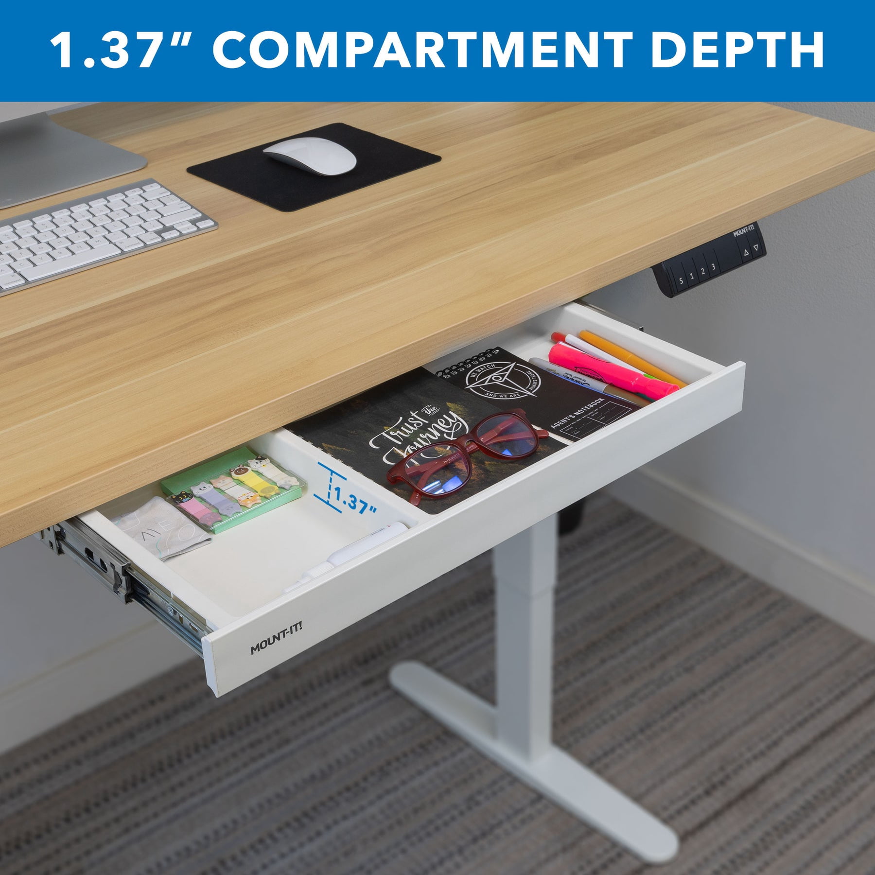 Mount-It! Under Desk Drawer - Shallow, Securely beneath your tabletop for seamless storage expansion, White