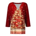 thumbnail image 4 of CLOISE 3/4 Sleeve Tops for Women Plus Size Christmas Tree V Neck Tee Shirts Pullover Slim Festive Holiday Travel Clothes XL, 4 of 4