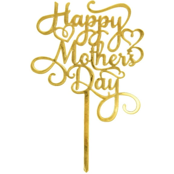 O'Creme Script-Happy-Mothers-Day Flexible-Acrylic Cake-Topper Pick, Gold