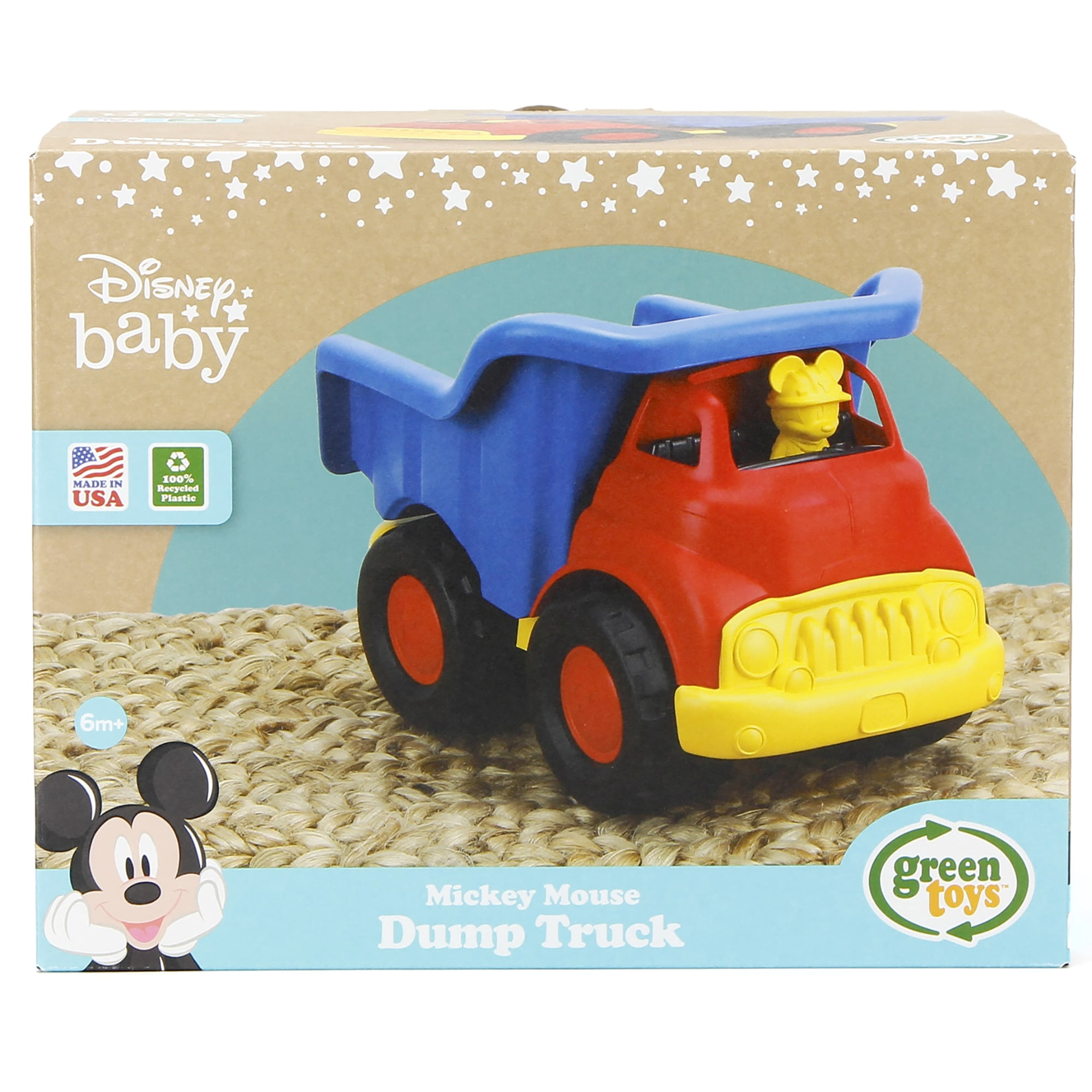 Green Toys: Disney Baby - Mickey Mouse Dump Truck - Red & Blue - Pretend Play Vehicle, Recycled Plastic, Transporter Toy, Kids & Toddler Ages 6 Mo+