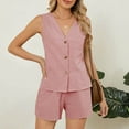 thumbnail image 3 of Womens Elegant 2 Piece Outfits Plaid Gingham Sets Sleeveless Button Blazer Vest Shorts Matching Lounge Set, 3 of 7