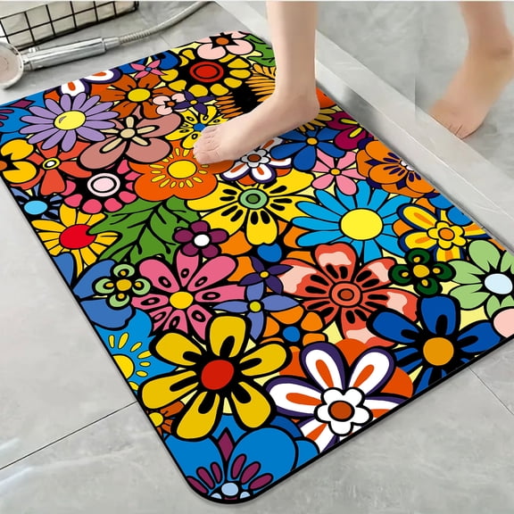1pc Vivid and Diverse Floral Assemblage Bathroom Rug Bathroom Decor and Accessories- Durable,Anti Slip,And Quick Drying,Suitable For Indoor/outdoor Use - Perfect For Bathrooms,Bedrooms,Kitchens