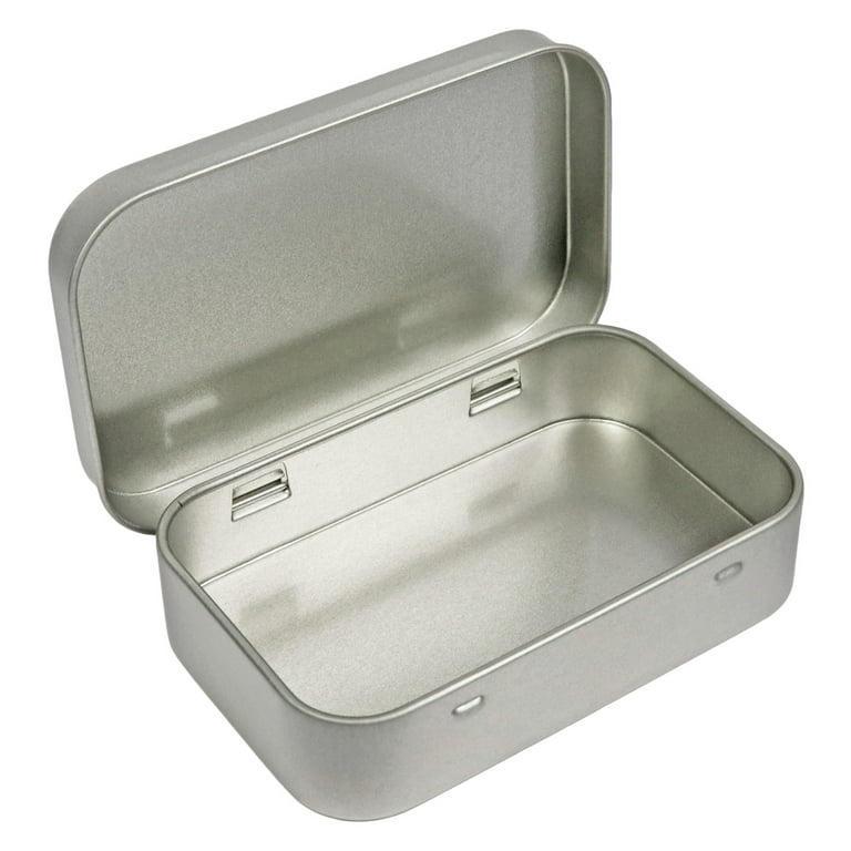 Metal Tin Box, 8pcs 3.15 x 1.5 x 0.79 with Hinged Lids, Silver