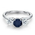 thumbnail image 3 of Gem Stone King 925 Sterling Silver Blue Sapphire and White Topaz Engagement Ring for Women | 2.30 Cttw | Round 6MM | Gemstone September Birthstone | Size 8, 3 of 6