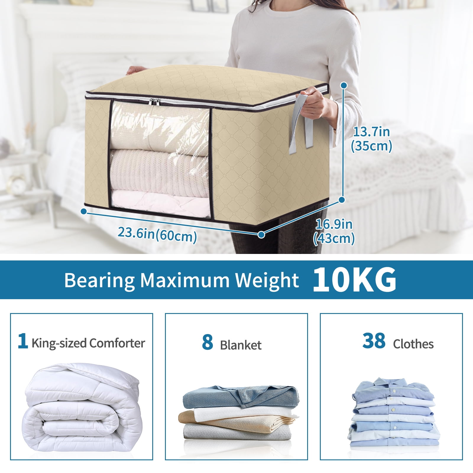 Storage Bags for Clothes, 4PCS Closet Organizers and Storage Bags, 90L  Large Capacity Clothing Storage Bags with Clear Window, 3 Layer Fabric Storage  Bags for Clothes, Blankets, Comforters and Bedding 