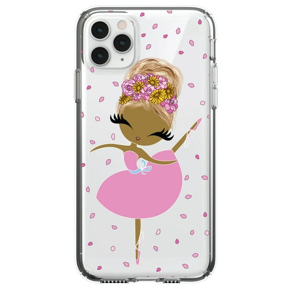 DistinctInk Clear Shockproof Hybrid Case for iPhone 11 Pro (5.8" Screen) - TPU Bumper, Acrylic Back, Tempered Glass Screen Protector - Ballerina Dancing in Flower Petals