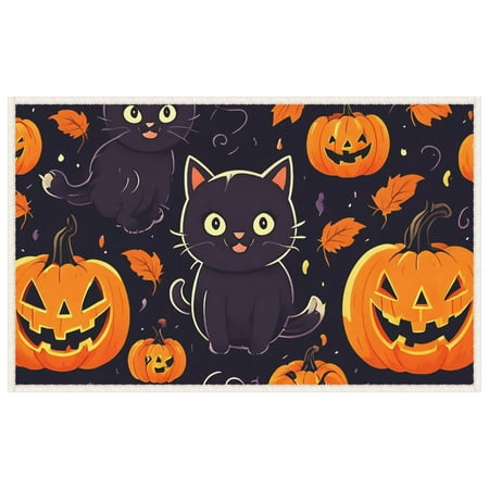 Halloween Front Door Entrance Mats Washable Cat Welcome Doormat Practical Multifunctional Versatile Front Door Mats, for Bathroom Front Door Porch Home Farmhouse 19.7x31.5in