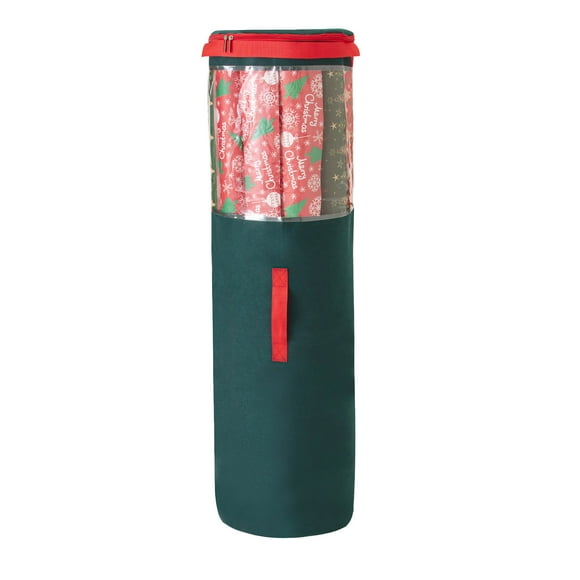 YWIYIUD 1 Pce Sac de Rangement pour Papier d'Emballage de Noël, Organisateur d'Emballage Cadeau, Rangement de Papier des Fêtes, jusqu'à 24 Rouleaux de 39 Pouces, Sac de Rangement Transparent avec Poignées et Dessus à Fermeture à Glissière pour Emballage Cadeau et Ruban