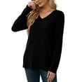 thumbnail image 3 of Qaspx Sweatshirts for Women Lightweight V Neck Long Sleeve Shirts Casual Loose Ribbed Tops, 3 of 6