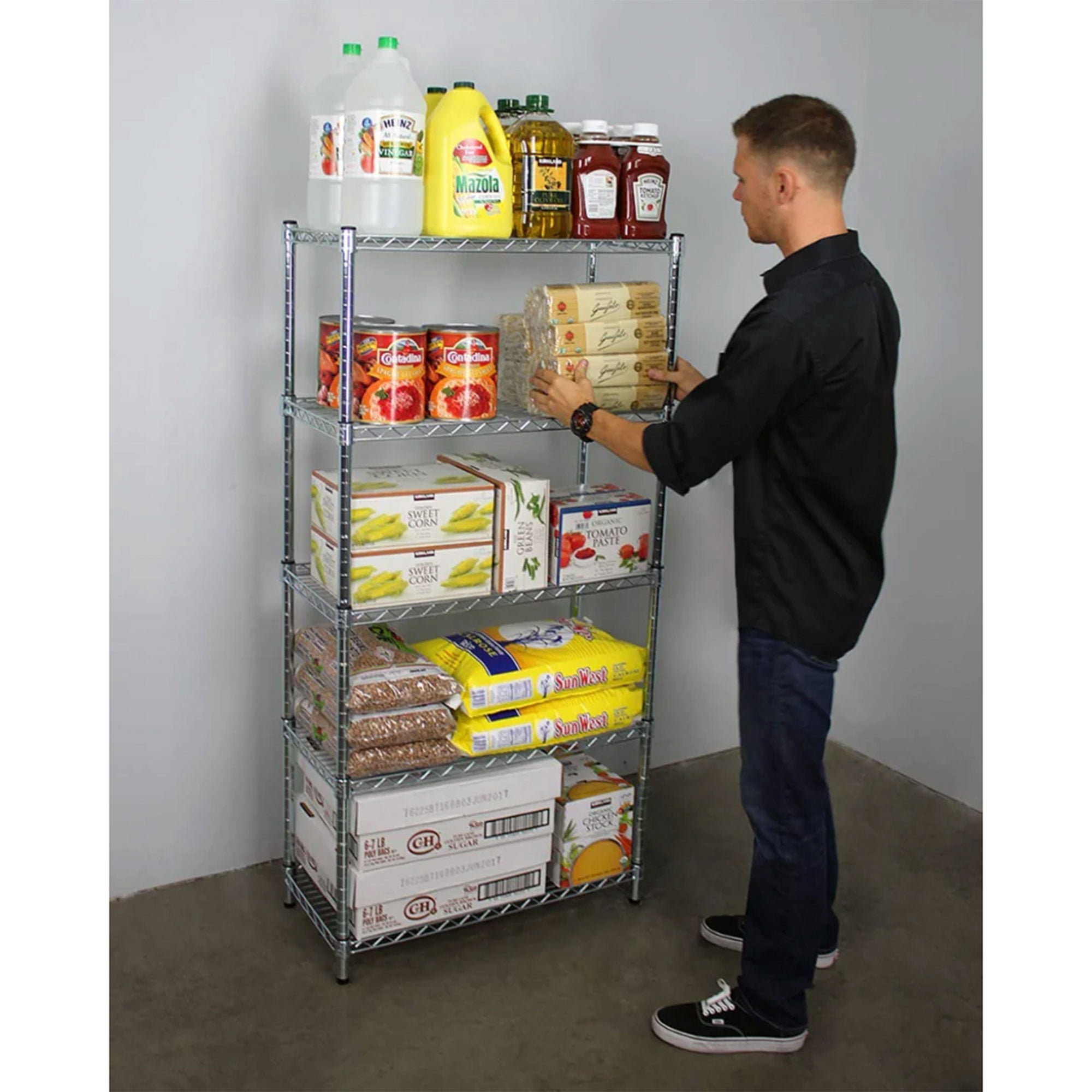 SafeRacks 4 Tier  Steel Wire Shelving Unit with 4 Leveling Feet, Silver