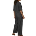 thumbnail image 5 of Feancey Vacation Outfits for Women 2 Piece Set Linen Short Sleeve Laplel V Neck Top and Elastic Waist Pant Lounge Sets Solid Color Loose Travel Outfit with Pockets Dark Gray XL, 5 of 10