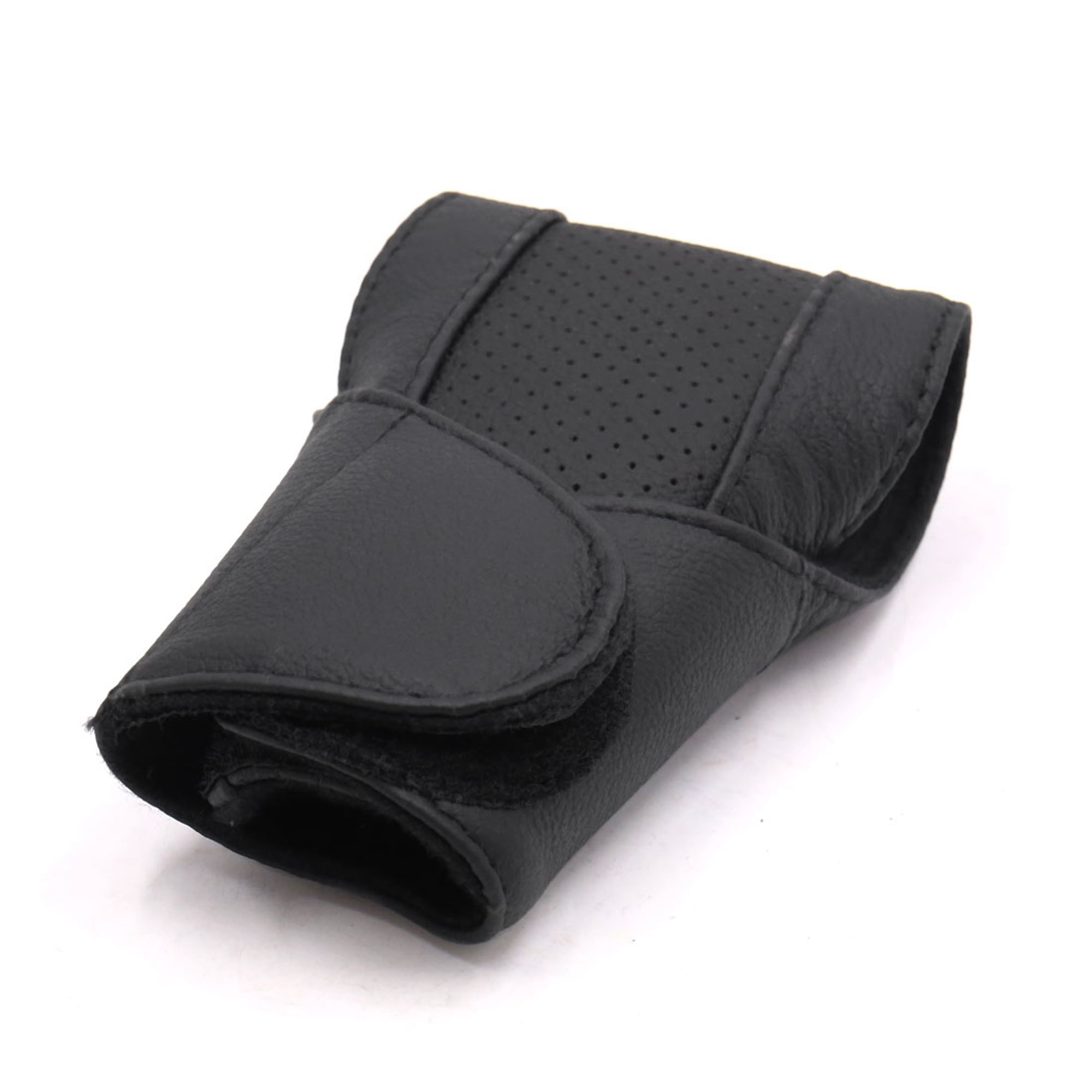 4pcs Faux Leather Hoop Loop Fastener Car Gear Shift Knob Protective Cover Black