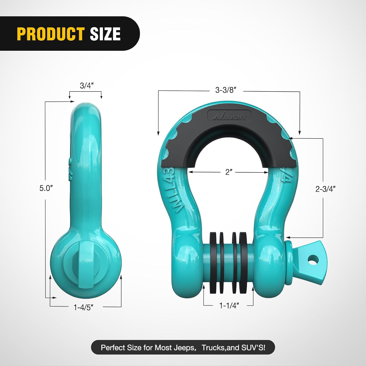 2 Pcs 3/4" D-Ring Shackle with 7/8" Screw Pin 41,887Lbs Break Strength, Heavy Duty Off Road Recovery Shackle with Isolators Washers for Use with Tow Strap, Winch, Off-Road Truck Vehicle