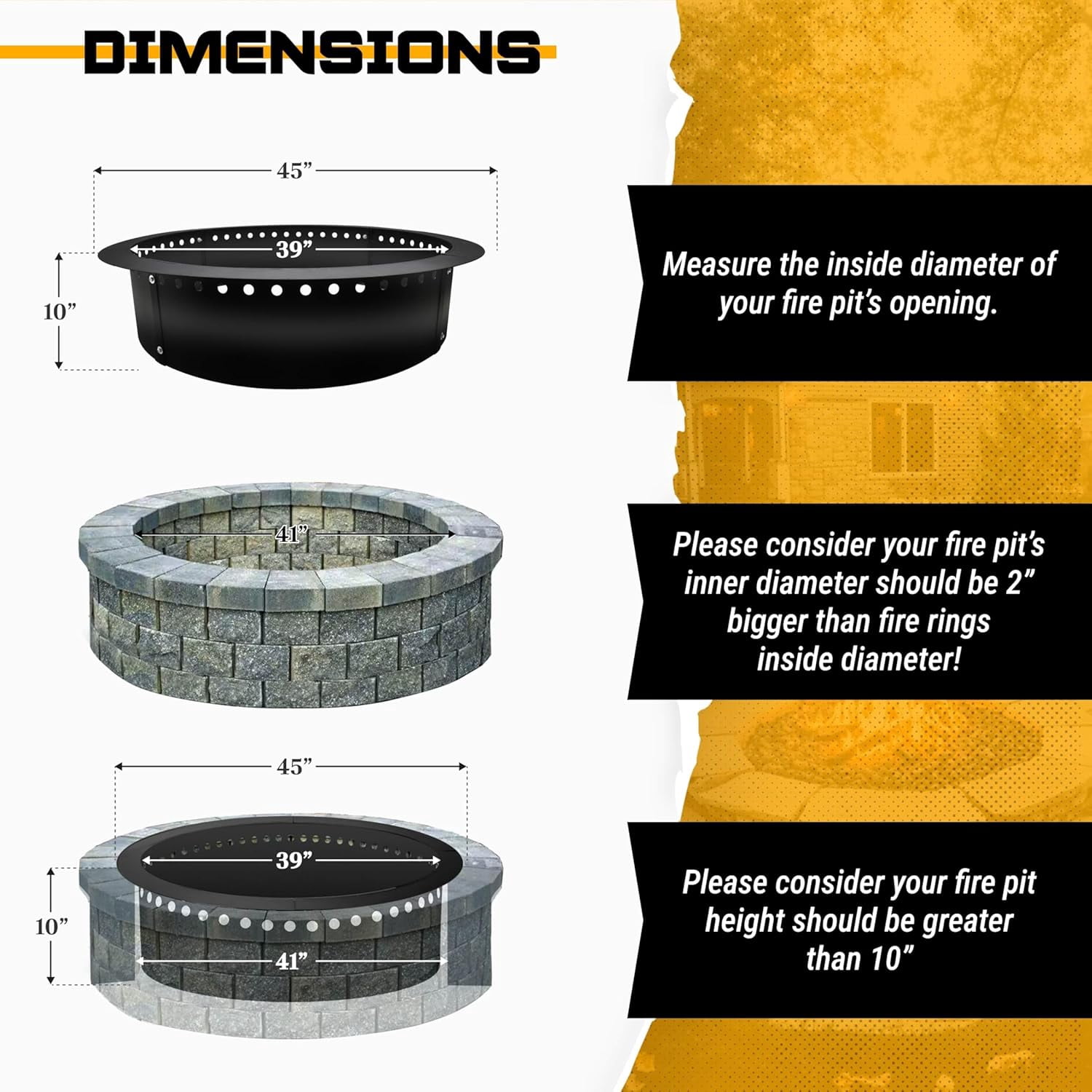 FEBTECH Fire Pit Ring Smokeless - 45" OD x 39" ID - Portable Steel Fire Ring Liner with Air Vents - Perfect for DIY in or Above-Ground Setups, Patio, Garden, Bonfires and Camping